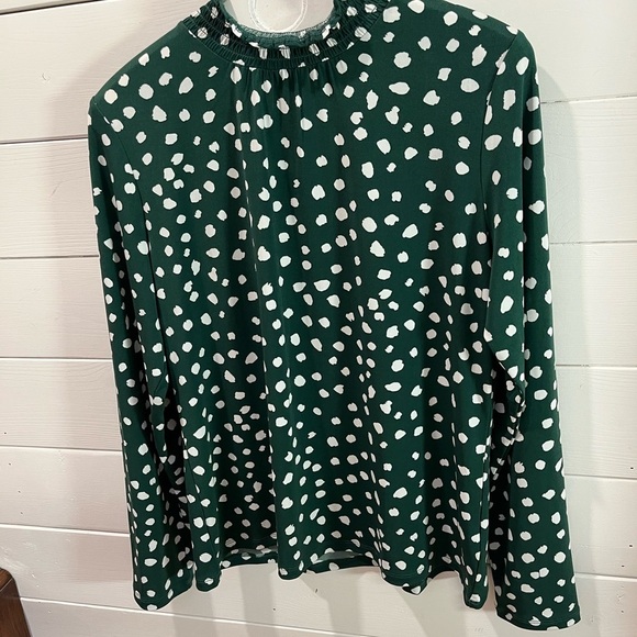 💚CYNTHIA ROWLEY • Green Stretch Polka Dot Top • Estimated Size XL - Picture 4 of 8